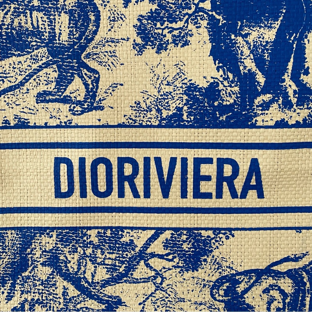 Brand New Christian Dior Blue Dioriviera Print Paper Straw Tote Bag XL size - Picture 9 of 14